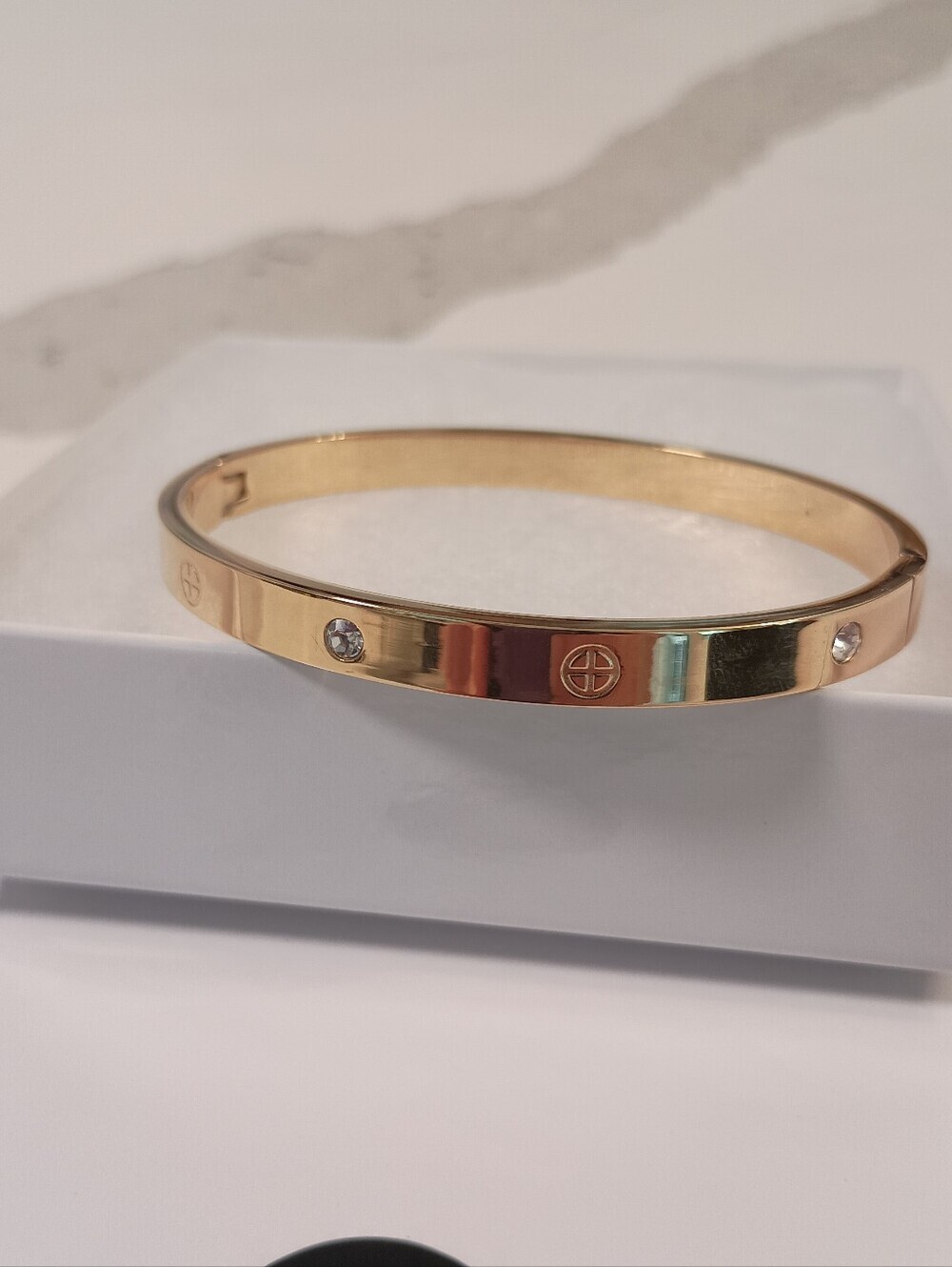 Gold Love Style Crystal Bangle Bracelet Oval Hinged